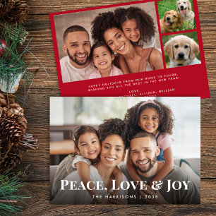 Peace, Love And Joy Family Photo Christmas Holiday Card