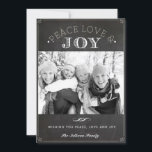 Peace Love and Joy Faux Chalkboard Christmas Photo Holiday Card<br><div class="desc">Peace,  Love,  and Joy | Send your holiday wishes to friends and family with this customisable Christmas card. This photo Christmas card features a faux chalkboard background. Personalise by adding your details. This custom Christmas card is available in other colours and cardstock. Matching items are available.</div>
