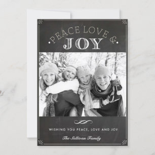 Peace Love and Joy Faux Chalkboard Christmas Photo Holiday Card
