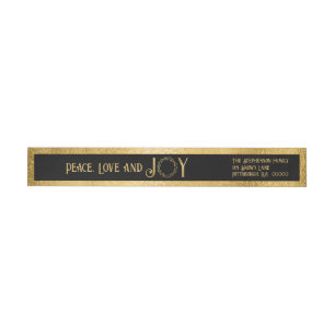 Peace Love and Joy Faux Gold Wreath -  Black Wrap Around Label