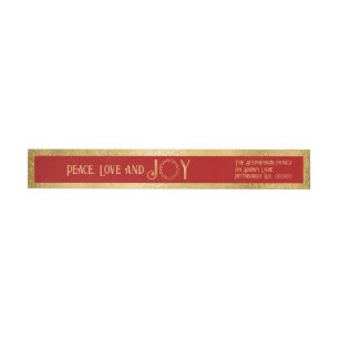 Peace Love and Joy Faux Gold Wreath - Red Wrap Around Label