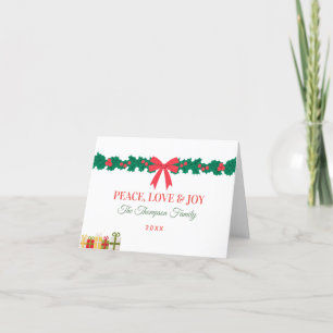 Peace Love and Joy Green Red Winter Greenery Holiday Card