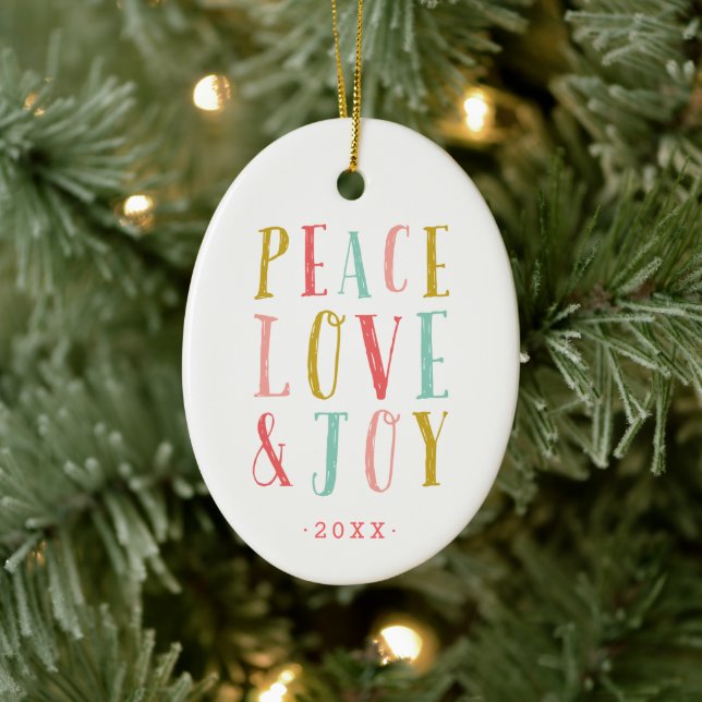 Peace Love and Joy Holiday Photo Ornament (Tree)