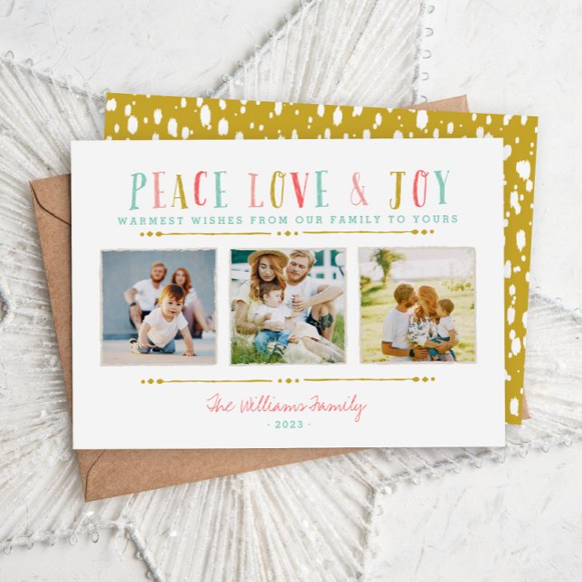 Peace Love and Joy Photo Collage Holiday Card (Creator Uploaded)
