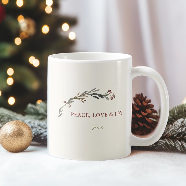 Peace Love and Joy Red Berries Greenery Holiday Coffee Mug (Creator Uploaded)