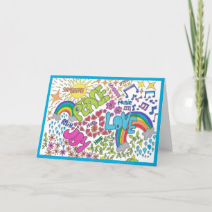 Peace, love and joy retro style, your words inside thank you card