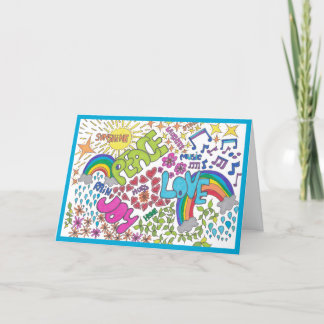 Peace, love and joy retro style, your words inside thank you card