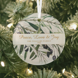 Peace Love and Joy Vintage Olive Branch Glass Tree Decoration