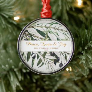 Peace Love and Joy Vintage Olive Branch Metal Tree Decoration