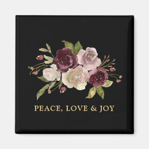 Peace Love and Joy Winter Bouquet Black Holiday Magnet