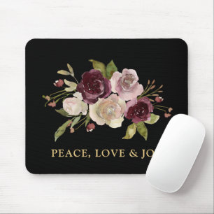 Peace Love and Joy Winter Bouquet Black Holiday Mouse Mat