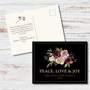 Peace Love and Joy Winter Bouquet Black Holiday Postcard