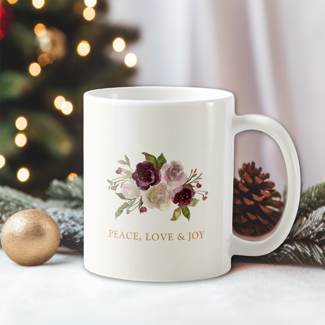 Peace Love and Joy Winter Bouquet Holiday Coffee Mug (Creator Uploaded)
