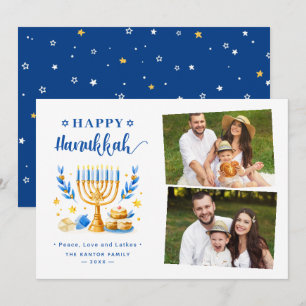 Peace Love and Latkes Happy Hanukkah 2 Photo Holiday Card
