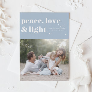 Peace Love and Light Light Blue Hanukkah Photo Holiday Card