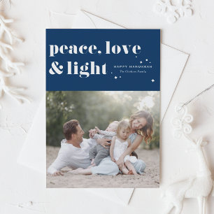 Peace Love and Light Navy Blue Hanukkah Photo Holiday Card