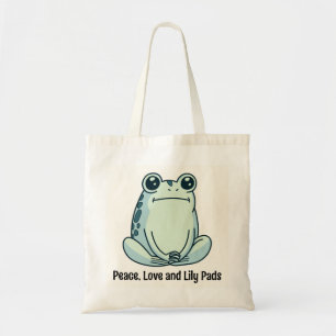 Peace Love And Lily Pads Zen Frog Tote Bag