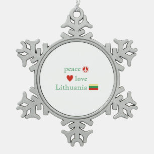 Peace Love and Lithuania Snowflake Pewter Christmas Ornament