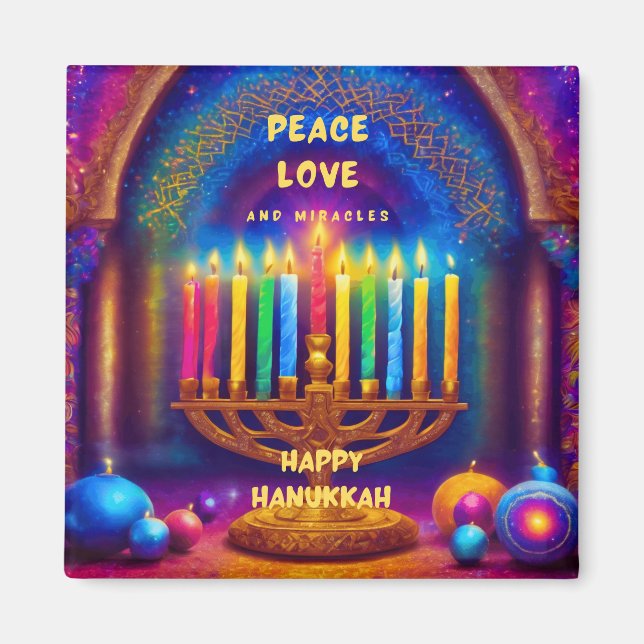 Peace, Love and Miracles- Hanukkah Magnet (Front)