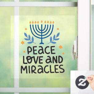 Peace Love and Miracles Hanukkah Menorah Window Cling