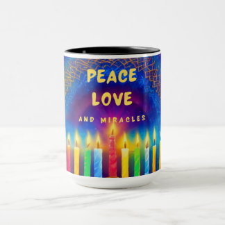 Peace, Love and Miracles- Hanukkah Mug