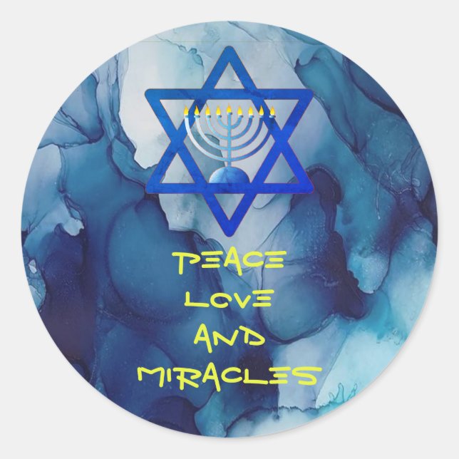 PEACE LOVE AND MIRACLES Holiday HANUKKAH Stickers (Front)