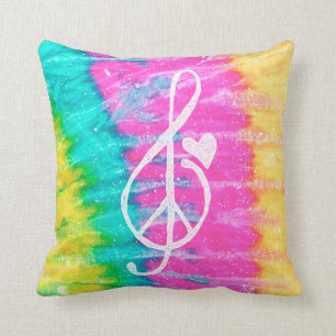 Peace Love and Music Note Tie Dye Cushion