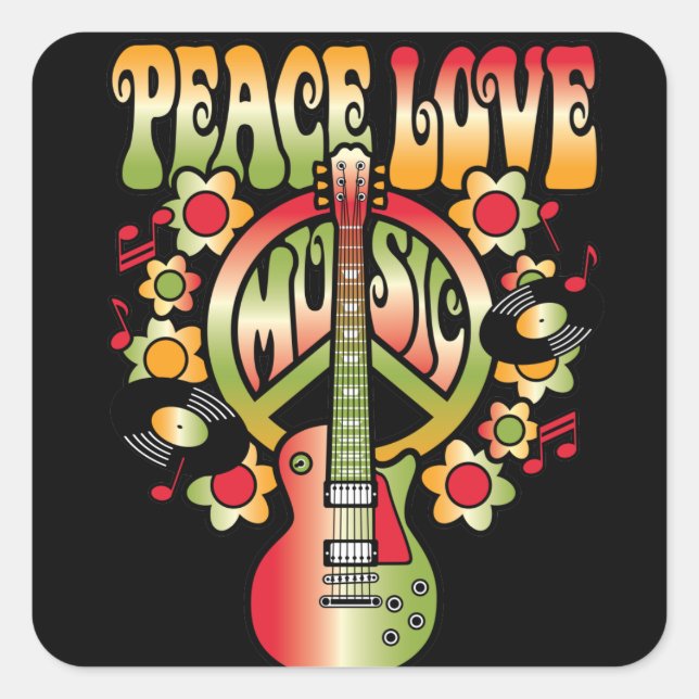 Peace Love and Music Square Sticker (Front)