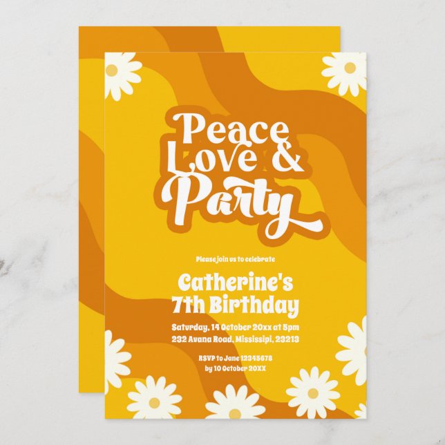 Peace Love and Party Birthday invitation (Front/Back)