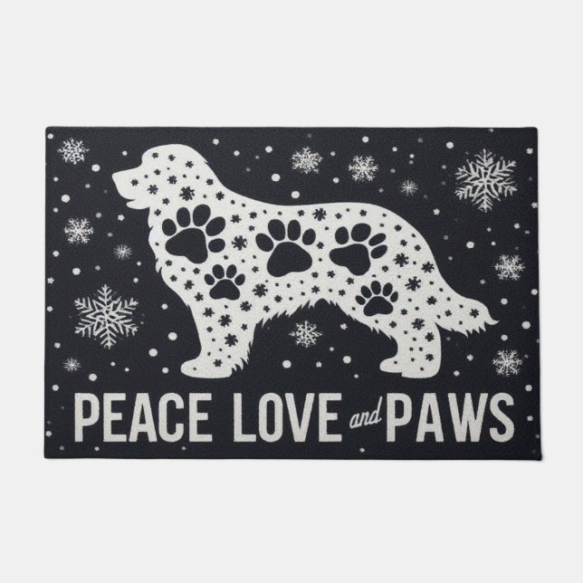 Peace Love and Paws Stylised Bernese Dog Snowflake Doormat (Front)