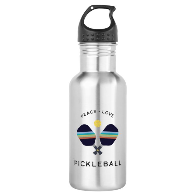 Peace Love and Pickleball Striped Paddles 532 Ml Water Bottle (Front)