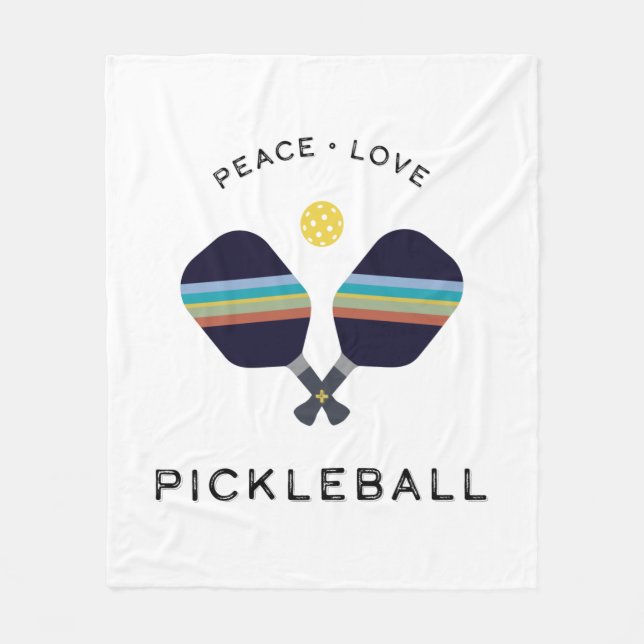 Peace Love and Pickleball Striped Paddles Fleece Blanket (Front)