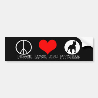 Peace Love and Pitbulls Bumper Sticker Red Heart
