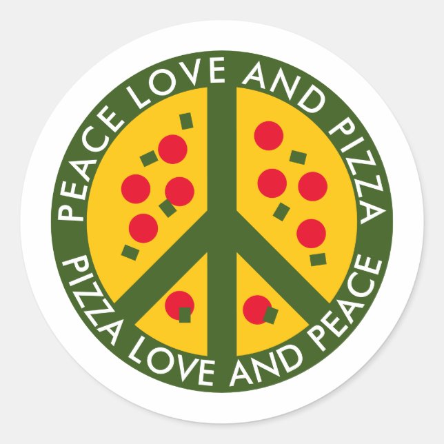 Peace Love and Pizza funny custom party stickers (Front)