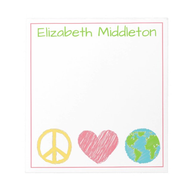 Peace Love and Planet Earth Personalised Notepad (Front)