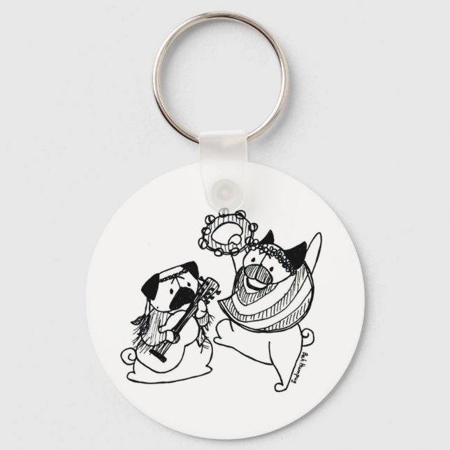 Peace, Love, and Pugs Key Ring (Front)
