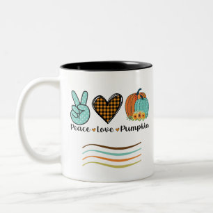 Peace Love and Pumpkin Fall Teal and Orange Two-Tone Coffee Mug