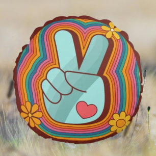 Peace, Love and Rainbows Round Cushion