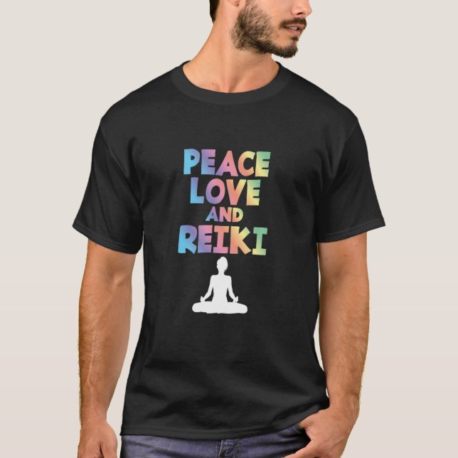 Peace Love And Reiki Lotus Flower Meditation Enthu T-Shirt (Front)