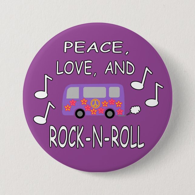 Peace Love and Rock-N-Roll Bus 7.5 Cm Round Badge (Front)