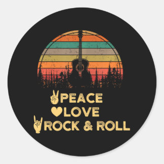 Peace Love and Rock N Roll Classic Round Sticker