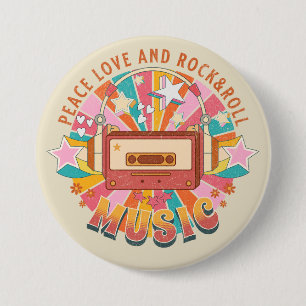 Peace love and rock & roll 7.5 cm round badge