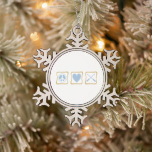 Peace Love and Rowing / Crew Squares Snowflake Pewter Christmas Ornament