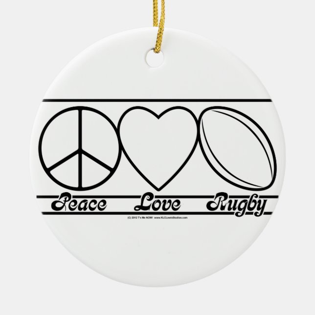 Peace Love and Rugby Ceramic Tree Decoration (Front)