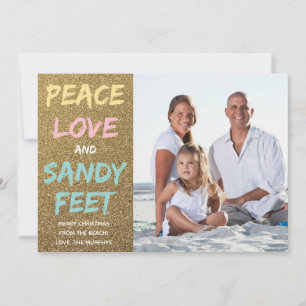 Peace Love and Sandy Feet Christmas Photo Card