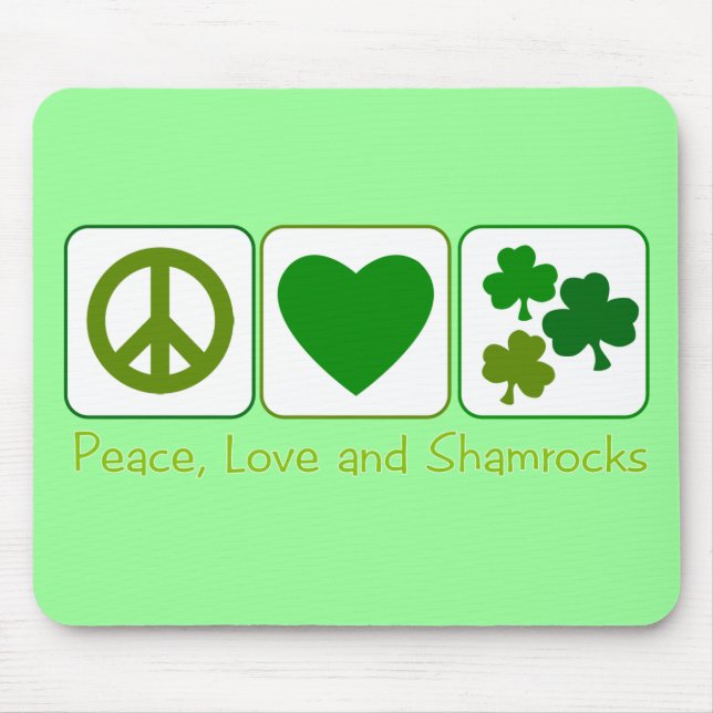 Peace, Love and Shamrocks Mouse Mat (Front)