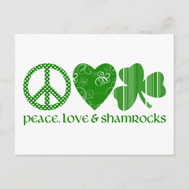 Peace, Love and Shamrocks Postcard (Front)