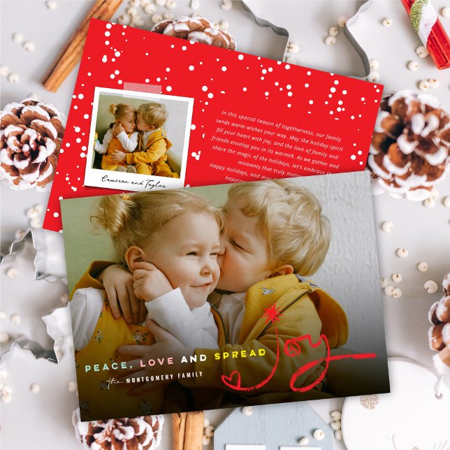 Peace Love And Spread Joy Typography Modern Photo Holiday Card (Creator Uploaded)