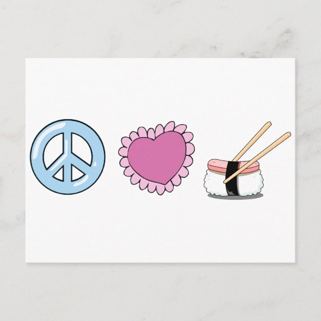 Peace Love and Sushi Postcard (Front)