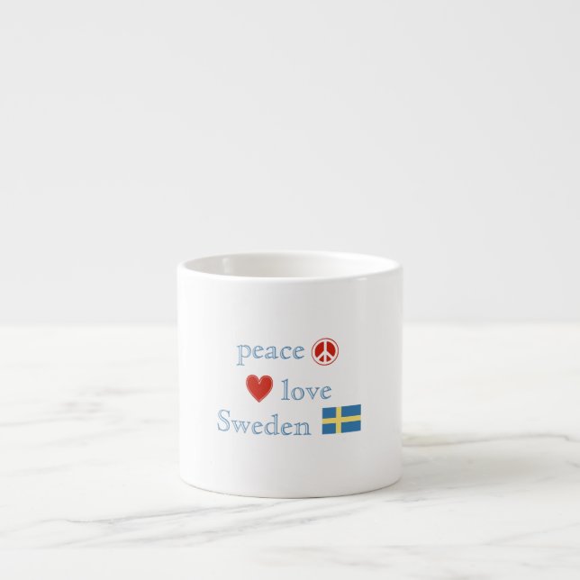 Peace Love and Sweden with Swedish Flag Espresso Cup (Front)